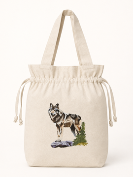 Sac en tissu motif brodé loup