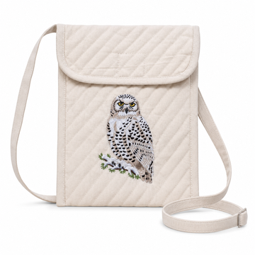 Sac bandoulière en tissu motif harfang des neiges brodé