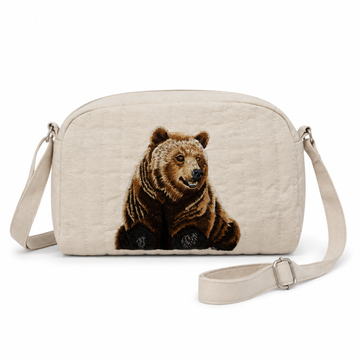 Sac bandoulière en tissu motif ours brodé