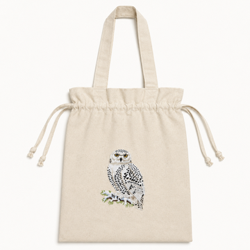 Sac en tissu motif brodé harfang des neiges